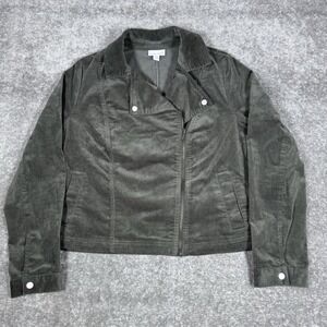 J.Jill Corduroy Jacket‎ Women's Small Gray Green Moto Style Full Zip Classic